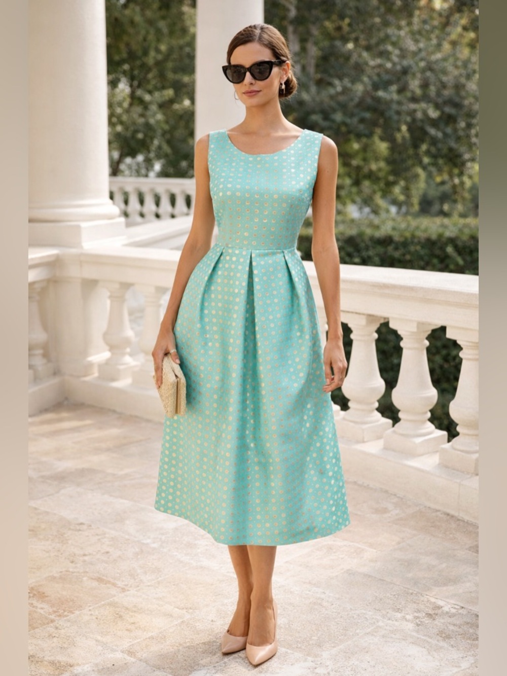 Lamarthe Paris Polka Dot Fit & Flare Dress EU 42 US 8 Jackie O Vintage